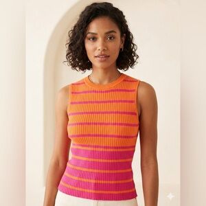 Sleeveless Ribbed Stripe Tank Top in Orange and Pink